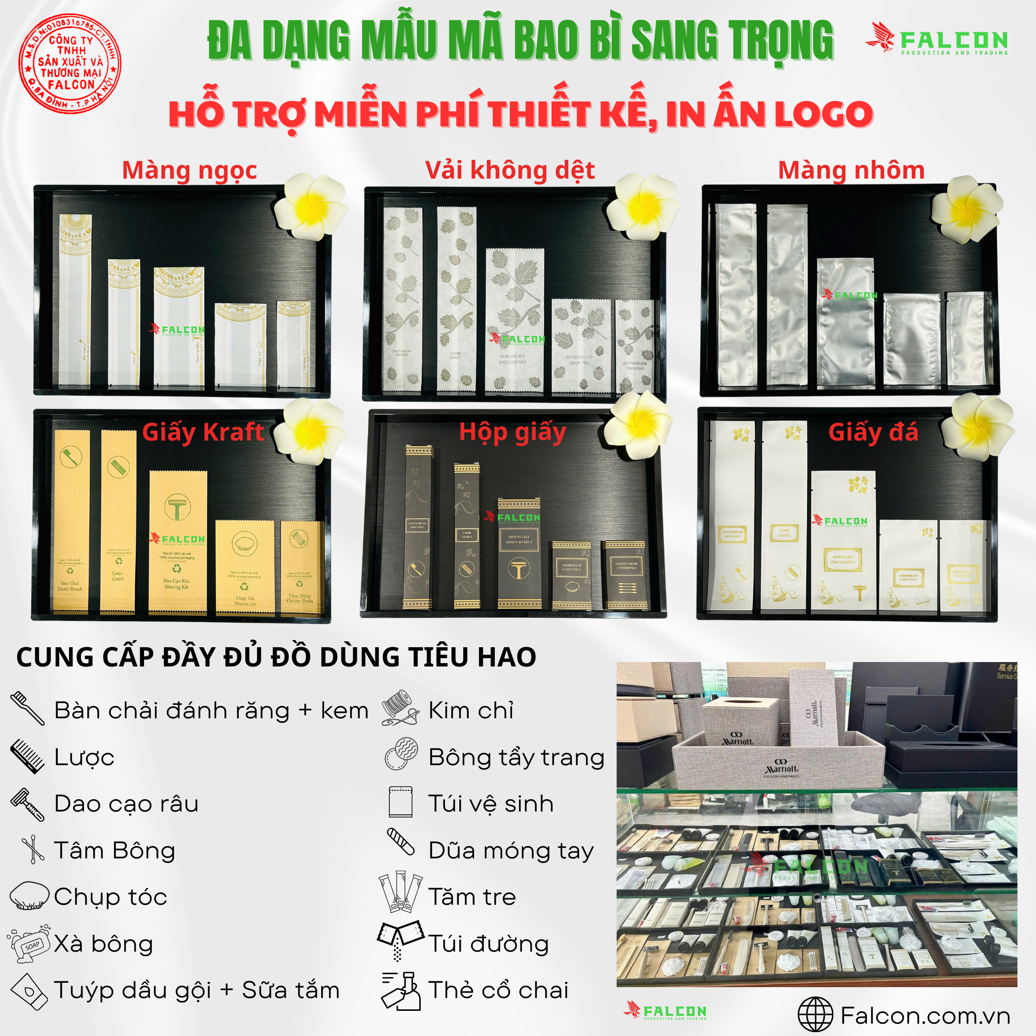 Các mẫu amenities falcon cung cấp cho các phân khúc khách sạn