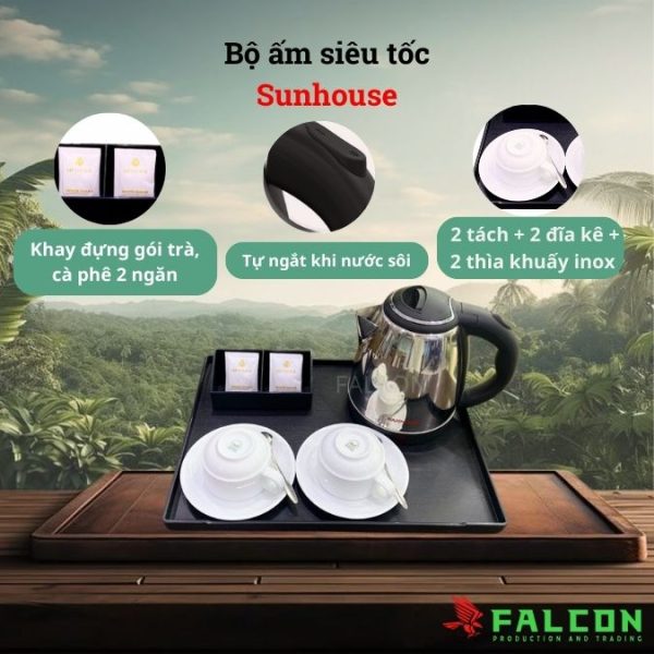 Bộ ấm siêu tốc 4 chi tiết cho phòng khách sạn