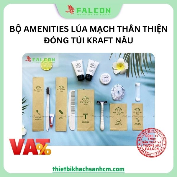 Bộ amenities lúa mạch thân thiện đóng túi Kraft nâu