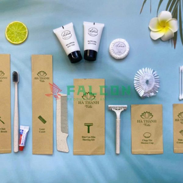 Bộ amenities lúa mạch thân thiện đóng túi Kraft nâu
