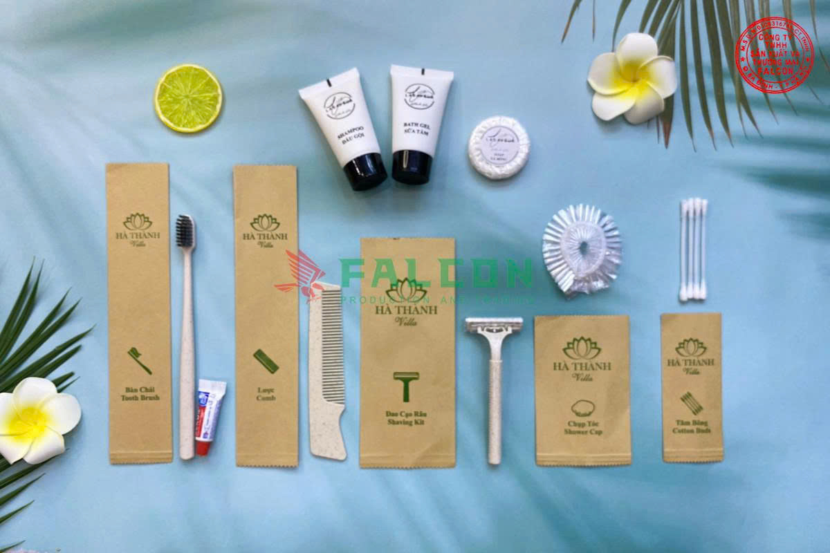 Bộ amenities lúa mạch thân thiện đóng túi Kraft nâu