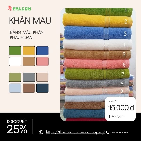 bảng tổng hợp 12 màu khăn khách sạn