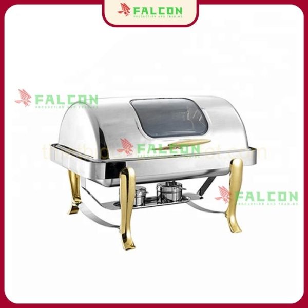 Nồi hâm buffet chữ nhật chân đúc mạ vàng