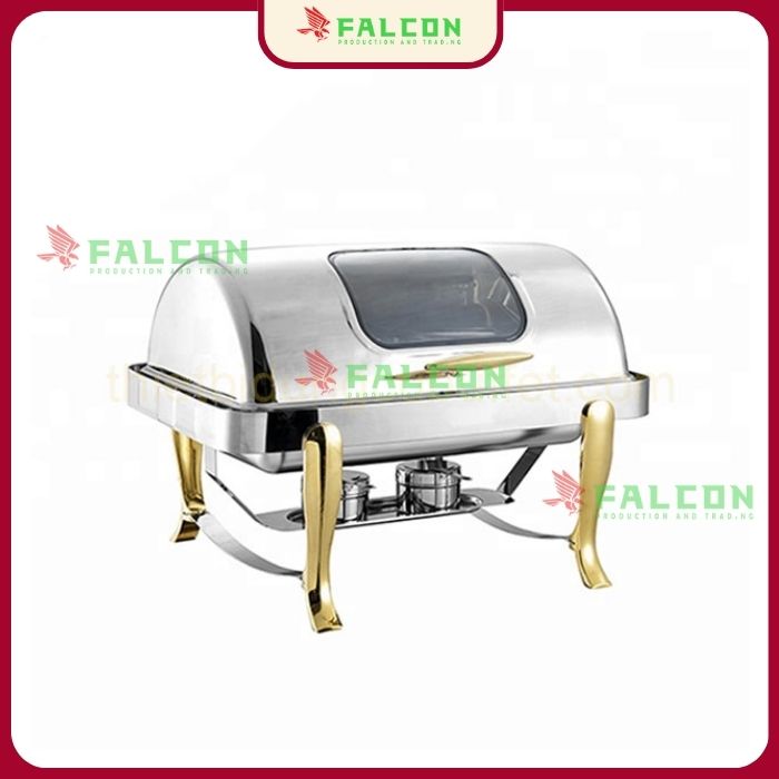 Nồi hâm buffet chữ nhật chân đúc mạ vàng
