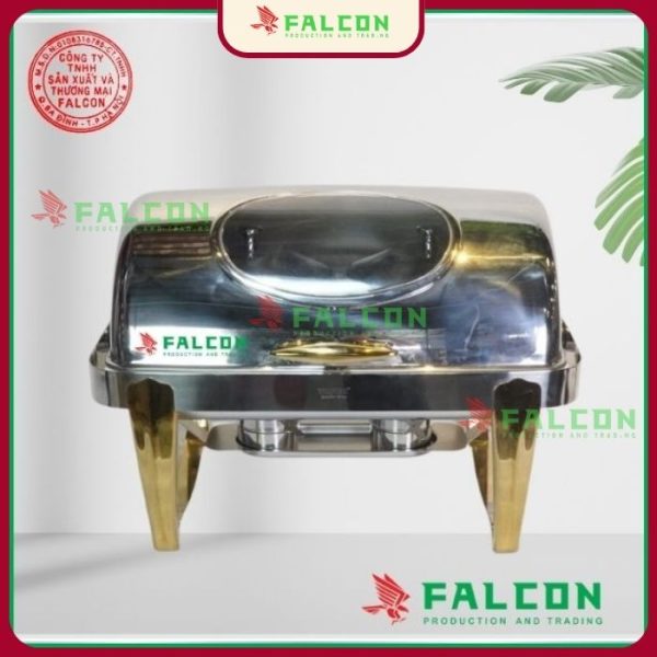 Nồi hâm buffet chữ nhật chân đúc mạ vàng