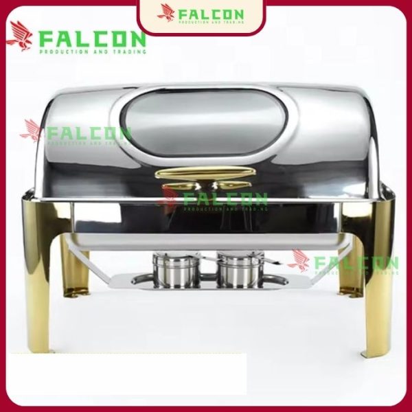 Nồi hâm buffet chữ nhật chân đúc mạ vàng
