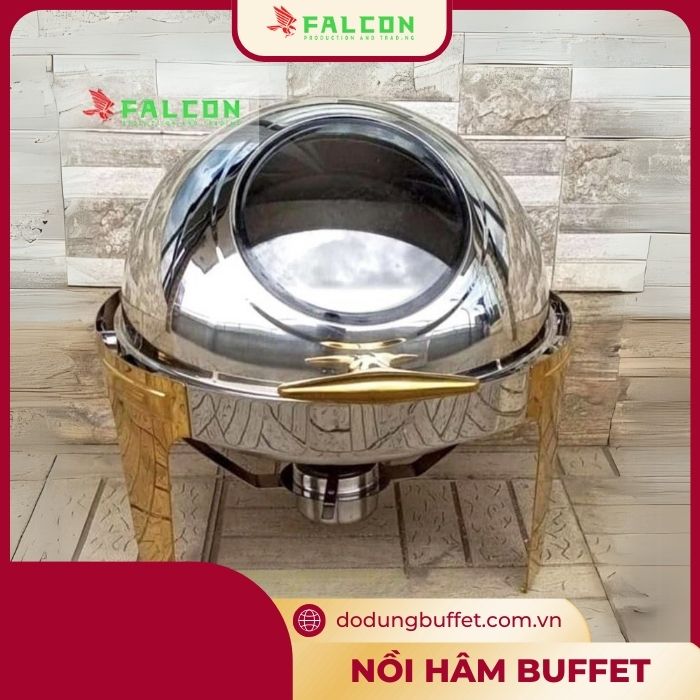Nồi hâm buffet tròn chân đúc mạ vàng