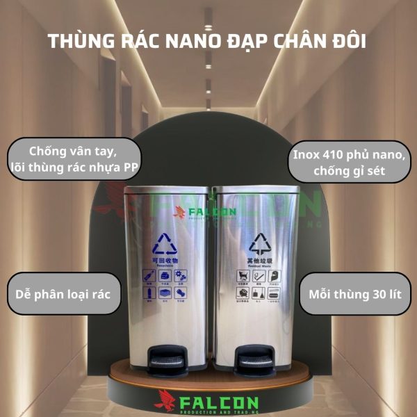 Thùng rác đạp chân đôi nano
