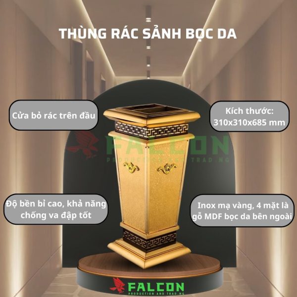 Thùng rác sảnh bọc da cao cấp